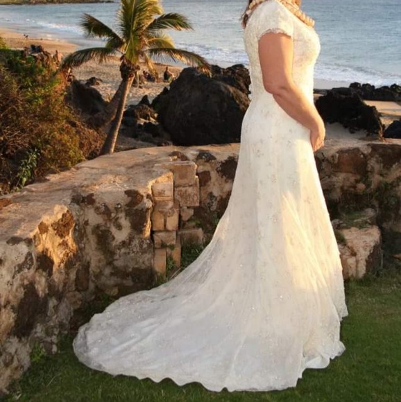 Glitz Bridal Champagne Wedding Dress Size 14 - Picture 1 of 8